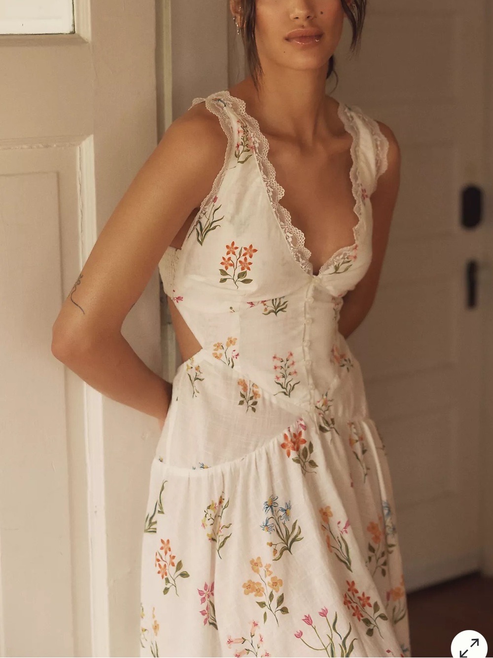 By Anthropologie Open-Back Drop-Waist Floral W/Lace Midi Dress NWT Size X-Large - Picture 2 of 12